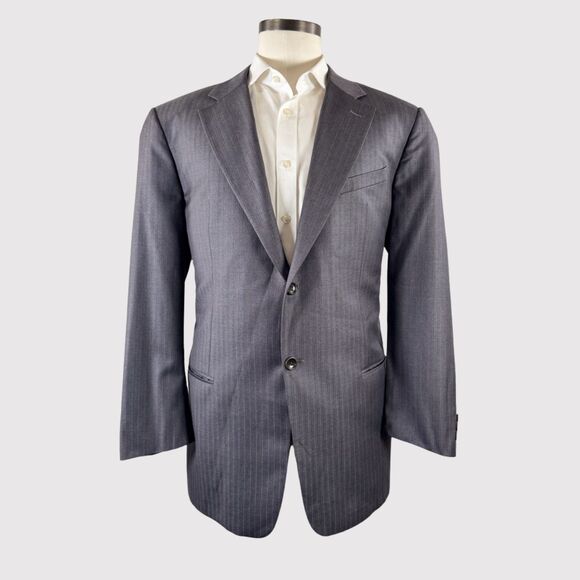 Armani Collezioni Mens Blazer Gray Pinstriped Super 150s Wool Suit Jacket 44R - Picture 1 of 14